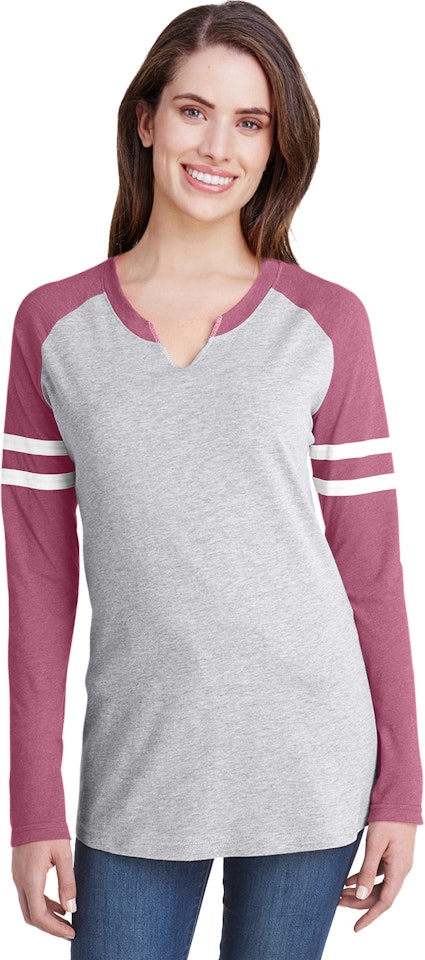 LAT 3534 Ladies Gameday Mash Up Long Sleeve Fine Jersey T Shirt - VN ht/ VN brg/ W - S