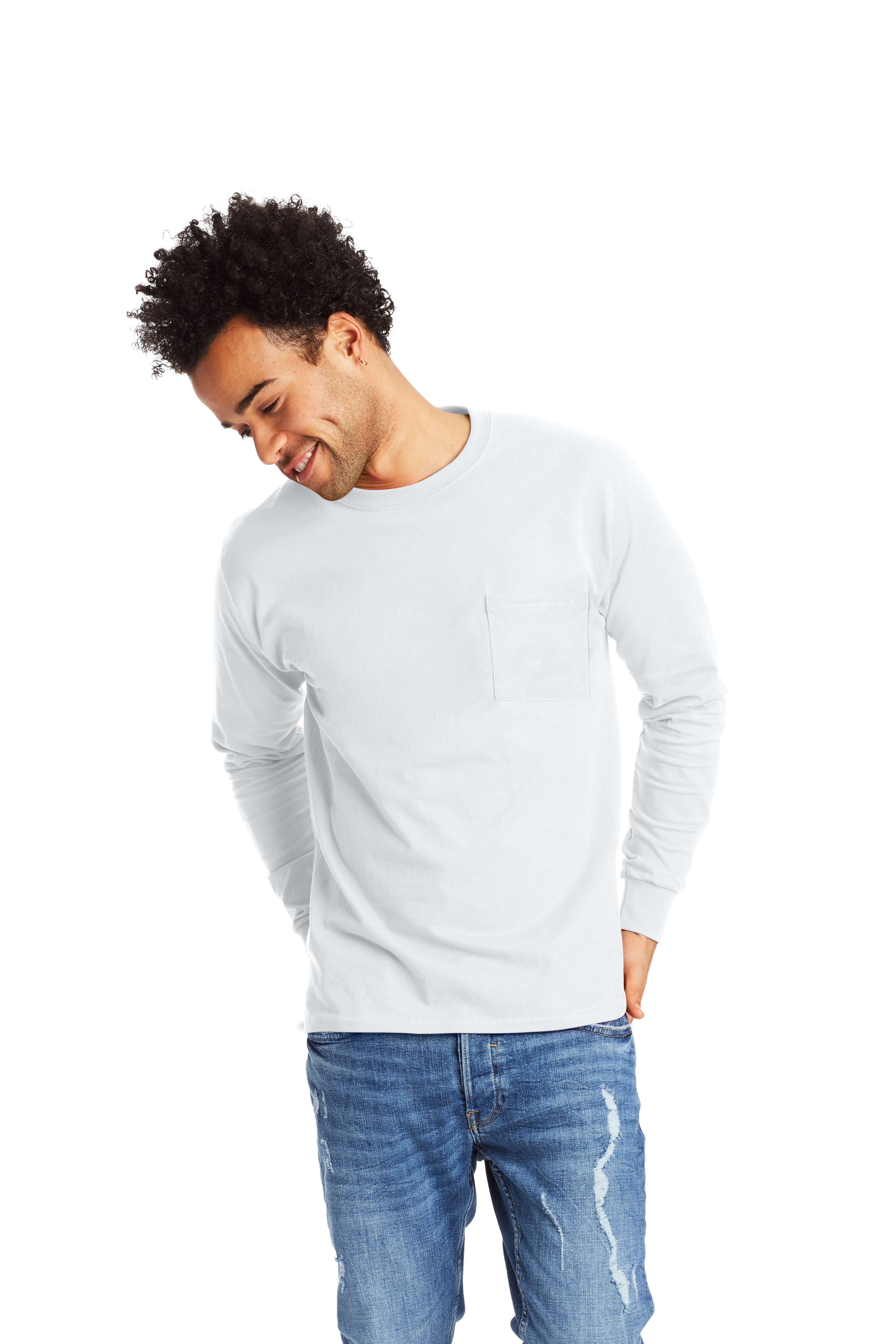 Hanes long sleeve outlet white t shirt