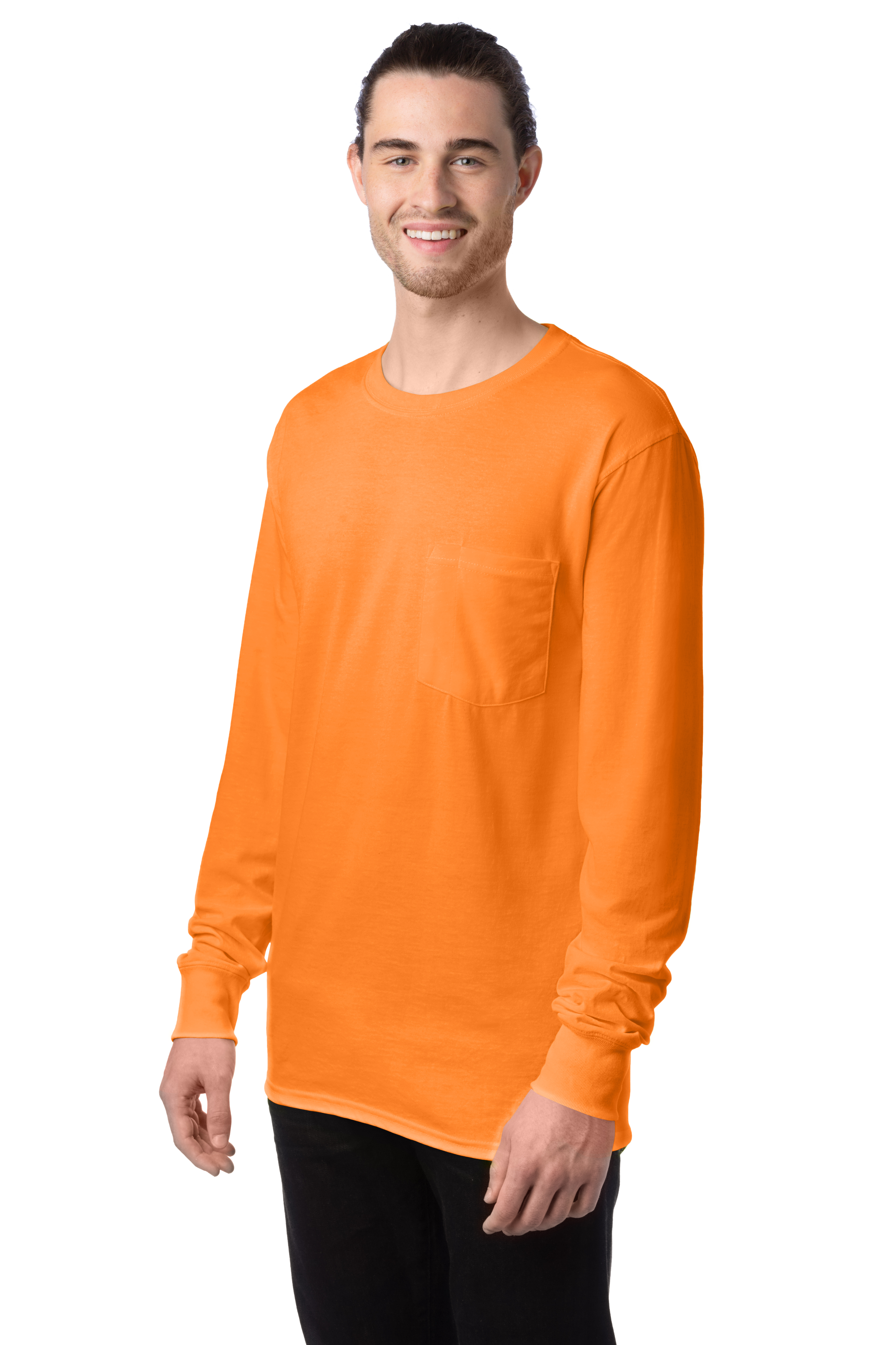 Hanes W120 Workwear Long Sleeve Pocket Tee | Jiffy Shirts