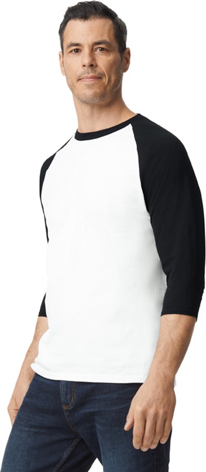 Gildan G570 Heavy Cotton ™ 3/4-Sleeve Raglan T-Shirt–White / Black (3XL)