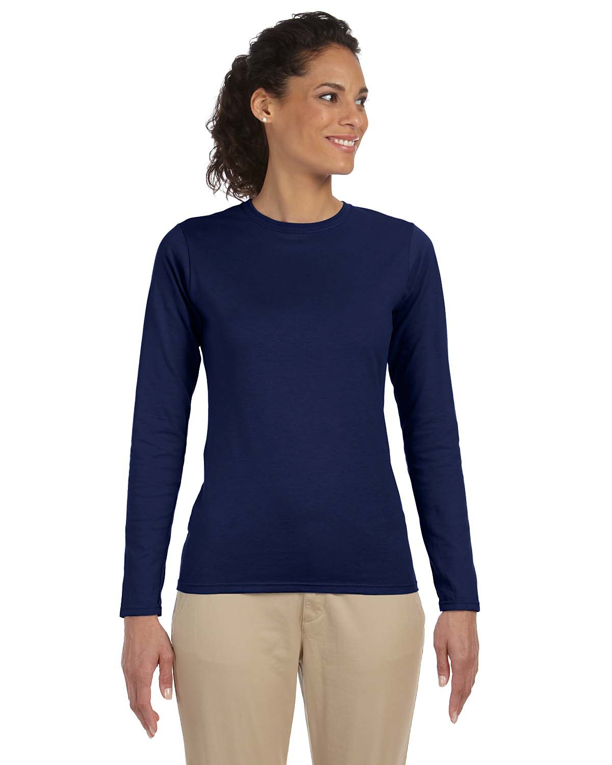 Gildan G644L Navy Ladies' Softstyle® 4.5 oz. Long-Sleeve T-Shirt ...