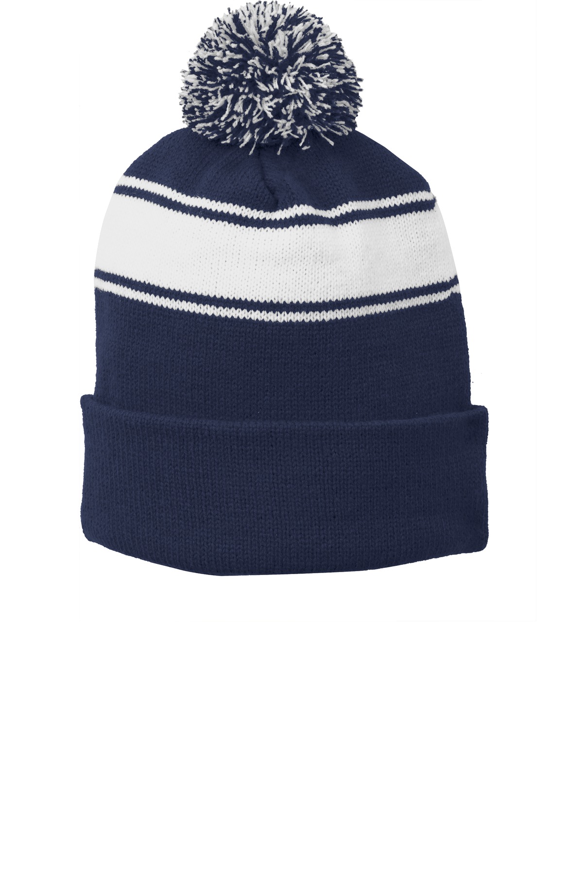 White Stripe Pom Pom Beanie 
