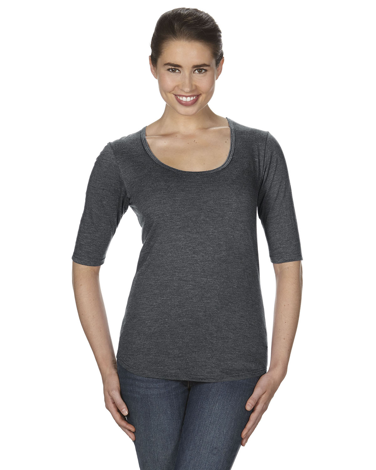 Anvil Ladies Tri-Blend Deep Scoop 1//2-Sleeve T-Shirt