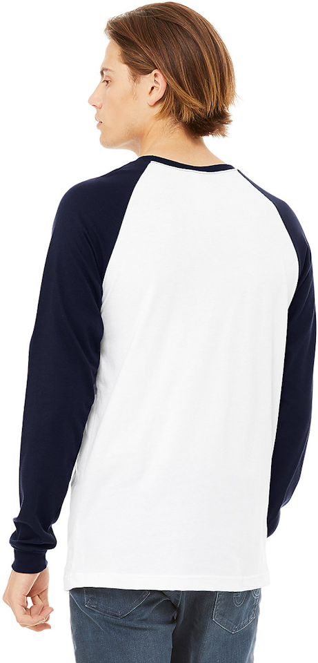 Bella + Canvas 3000C Men Jersey Long-Sleeve Baseball T-Shirt White/ Navy S