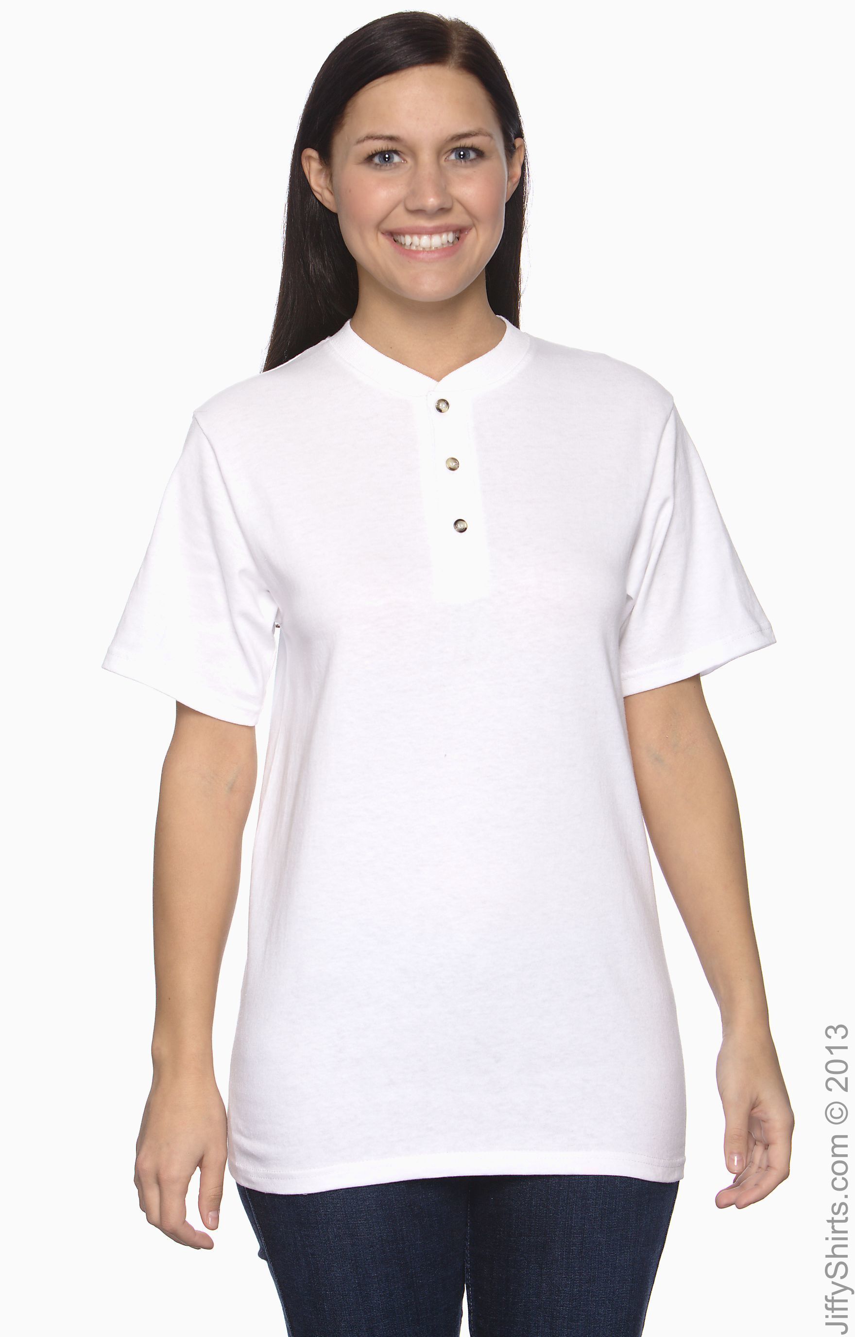 Anvil 1202 White Adult Short-Sleeve Henley