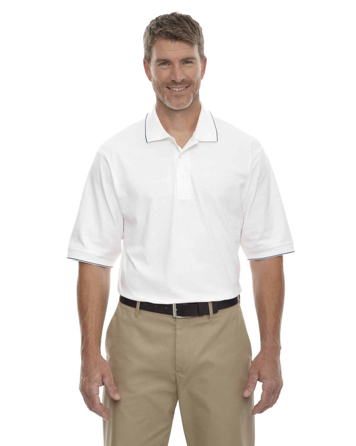 khaki pants white polo