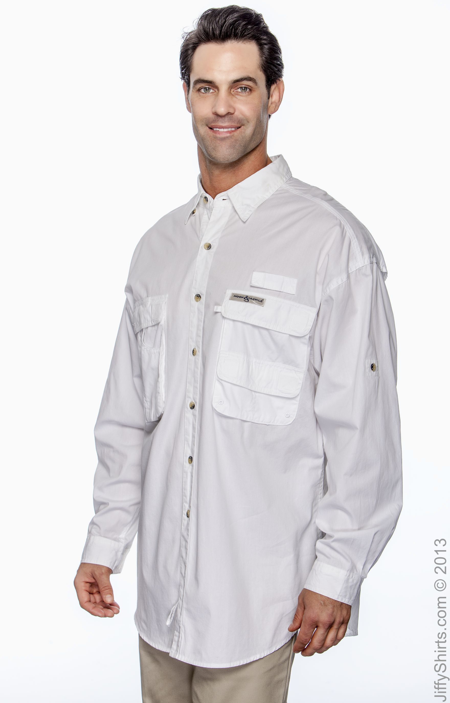 Hook & Tackle 1013L White Men's Gulf Stream LongSleeve Fishing Shirt