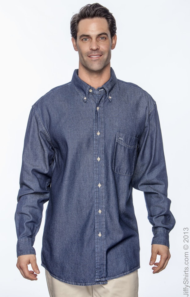Harriton M550 Dark Denim Men S 6 5 Oz Long Sleeve Denim Shirt