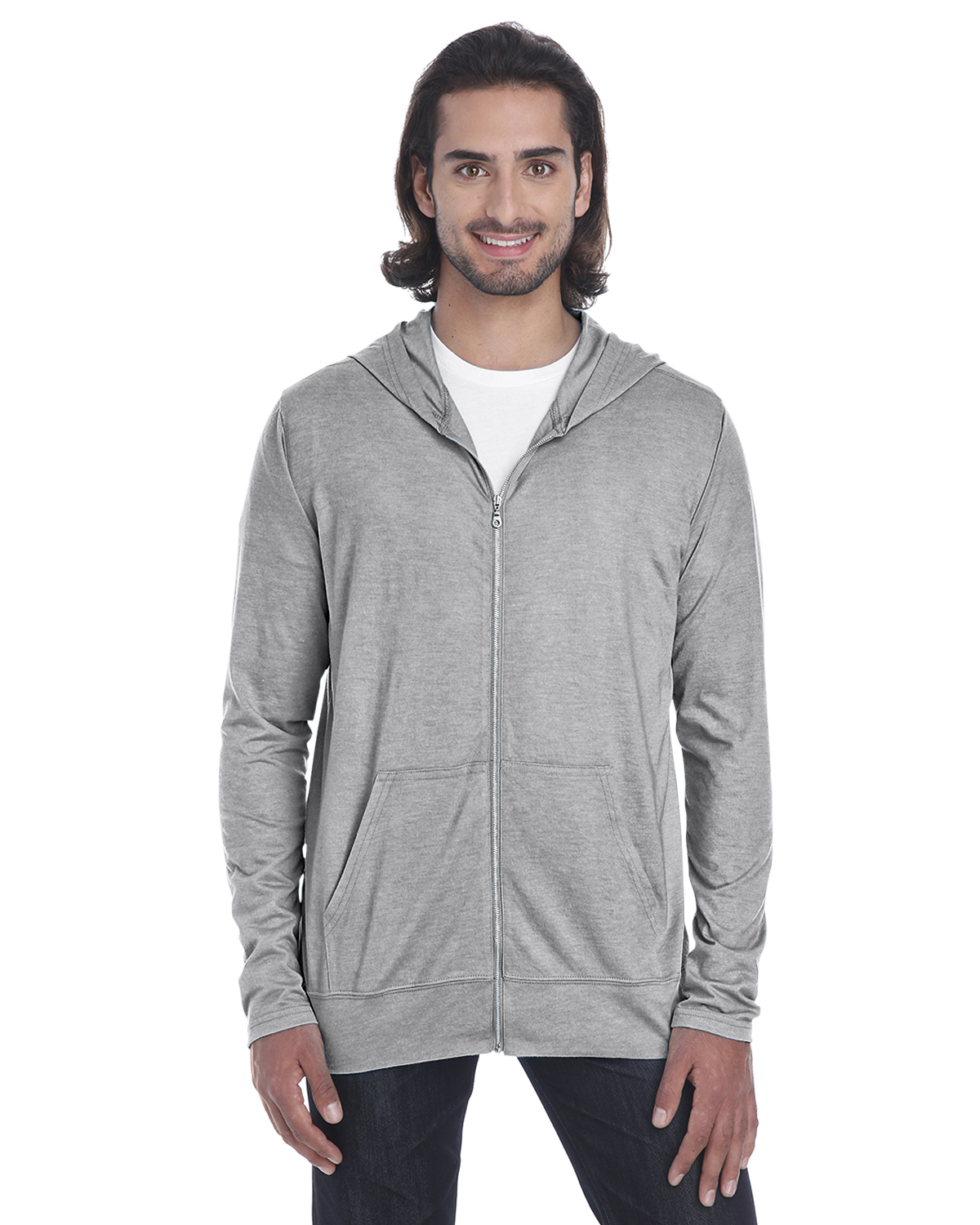 Anvil Men's Triblend Hooded Full-Zip T-Shirt Lightweight Hoodie w Pockets 6759 