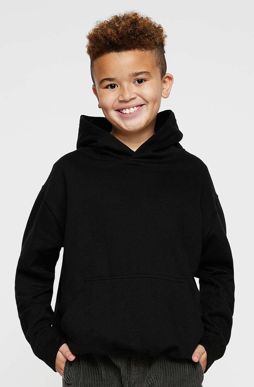 LAT 2296 Black Youth Fleece Hooded Pullover Sweatshirt With Pouch ...