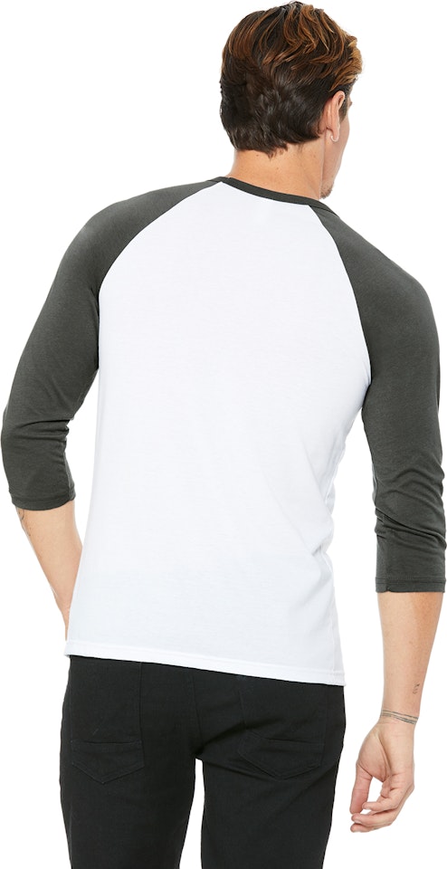 Bella Mens Unisex 3/4-Sleeve Baseball T-Shirt(3200)-WHITE/RED-2XL