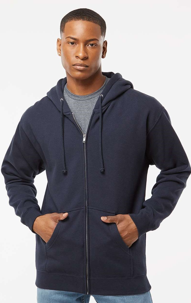 Independent Trading IND4000Z Navy Unisex Full-Zip Hooded Sweatshirt ...