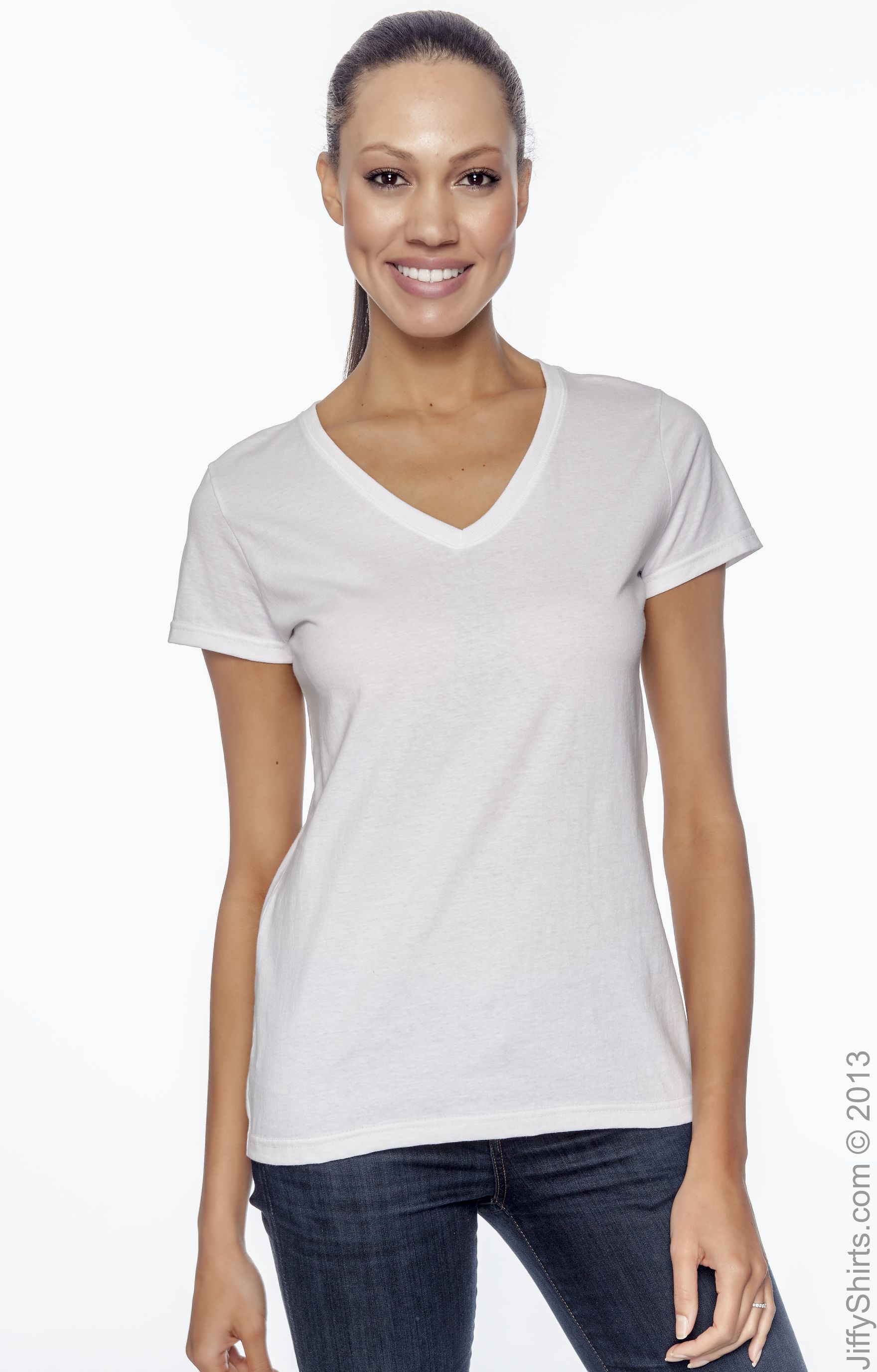 Style # L39VR - Original Label Fruit of the Loom Ladies 5 Oz HD Cotton V-Neck T-Shirt White S -