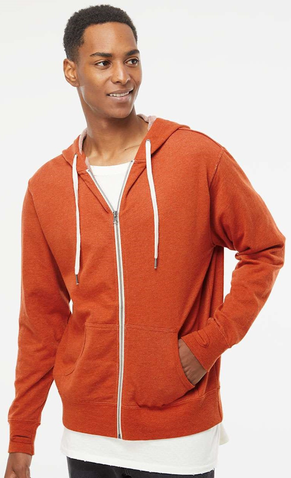 Independent Trading Co PRM90HTZ Unisex French Terry Heathered Hooded Full Zip Sweatshirt - Burnt Orange Heather - XL