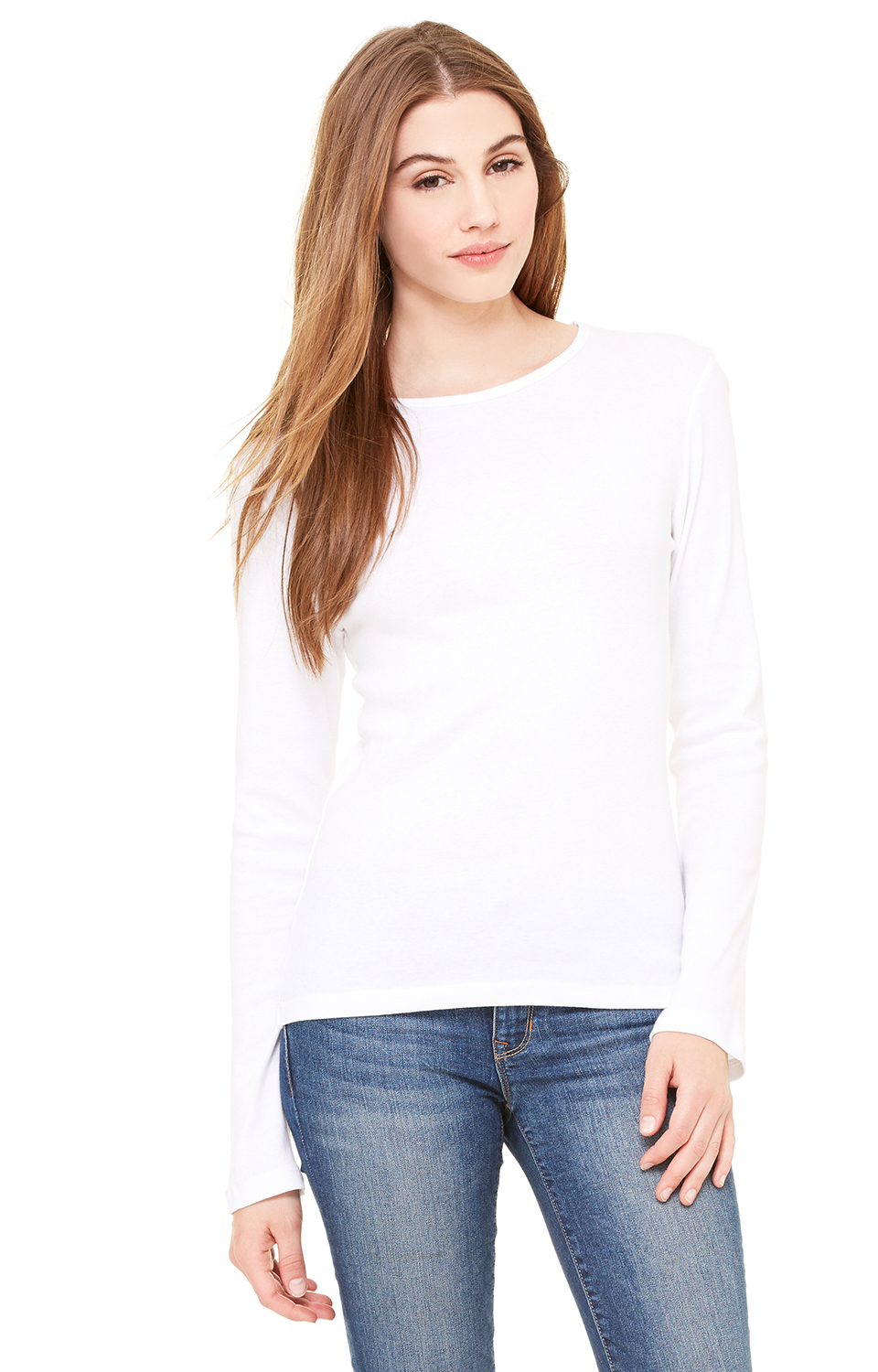 Bella + Canvas B5001 White Ladies' Stretch Rib Long-Sleeve T-Shirt ...