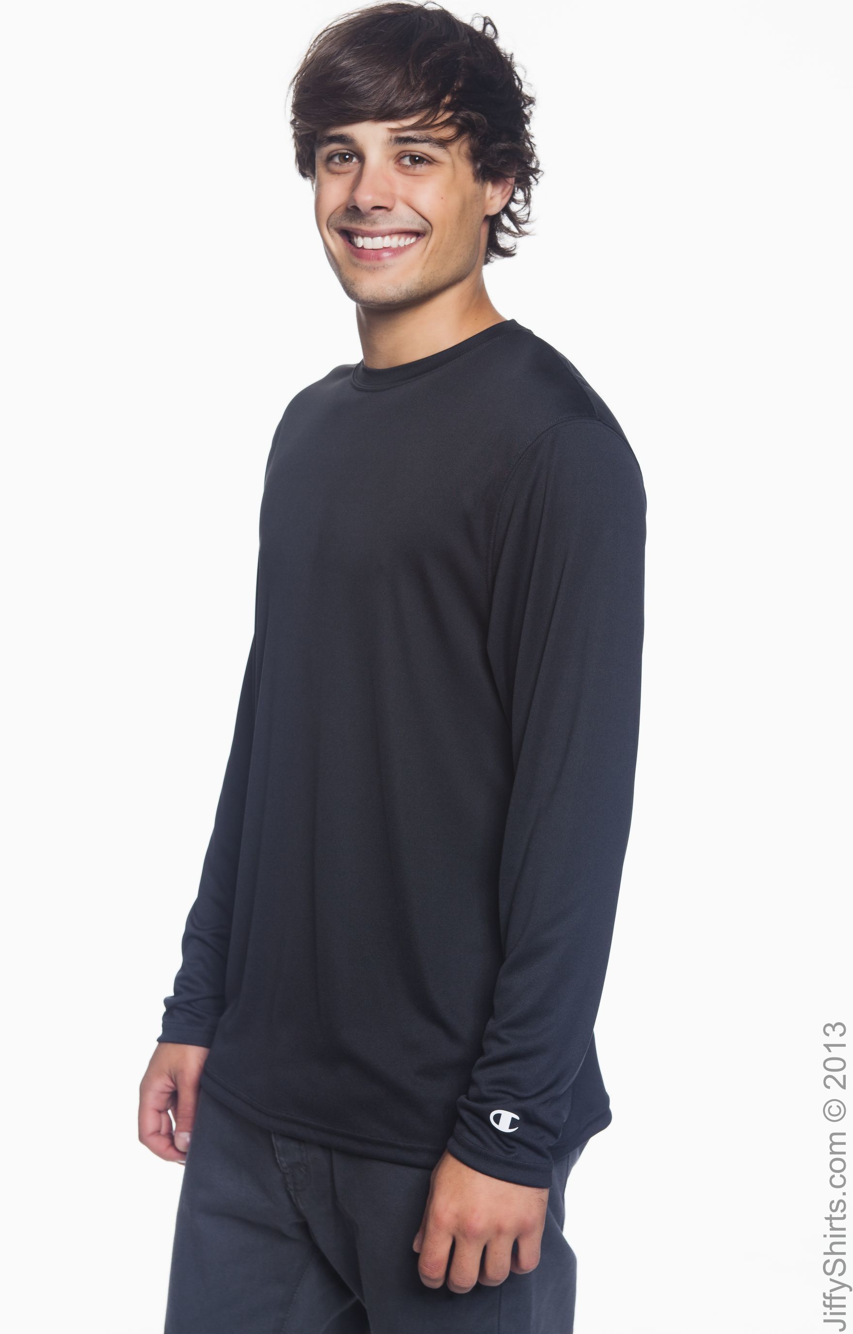 Champion CW26 Black Adult 4.1 oz. Double Dry® Long-Sleeve Interlock T ...