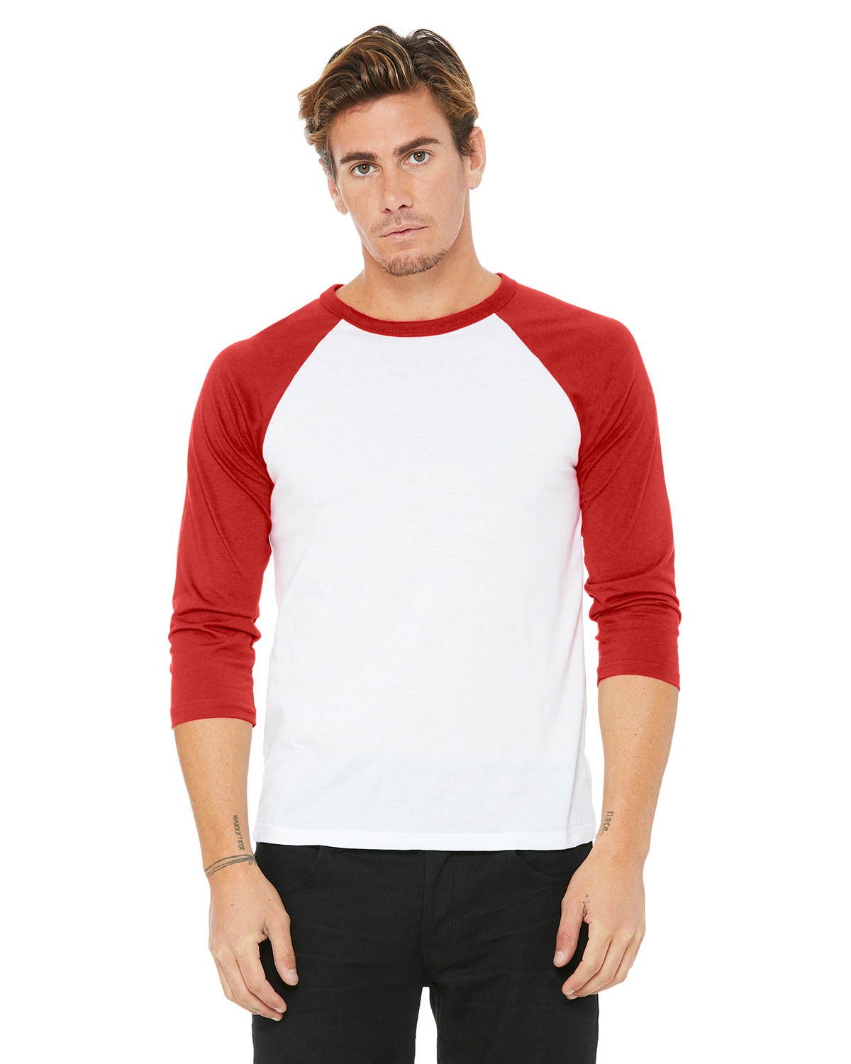 white shirt red