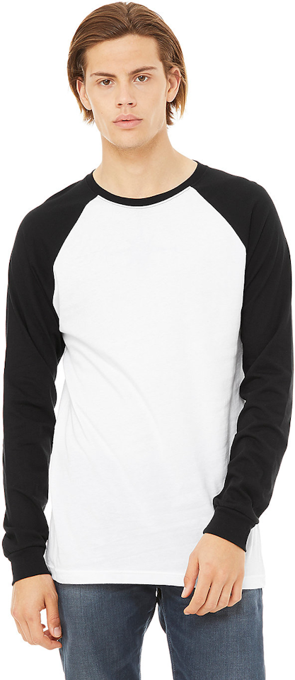 Hanes Originals Men's Cotton Baseball T-Shirt, Sleeve White/Champion Scarlet L, Size: Large