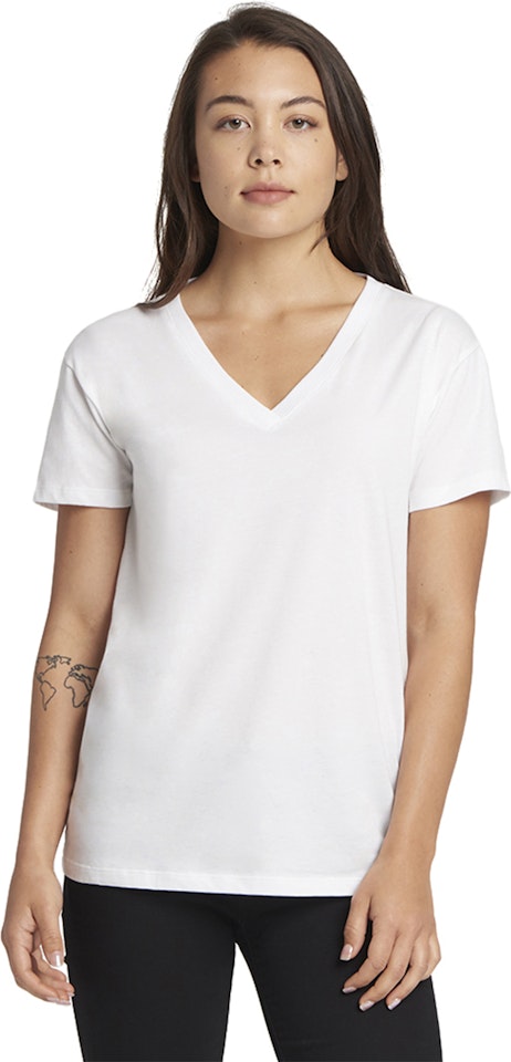 Download Next Level 3940 White Ladies' Relaxed V-Neck T-Shirt