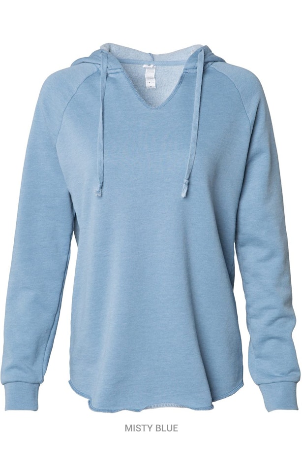 Independent Trading Prm2500 Misty Blue Women S Lightweight California Wave Wash Hooded Sweatshirt
