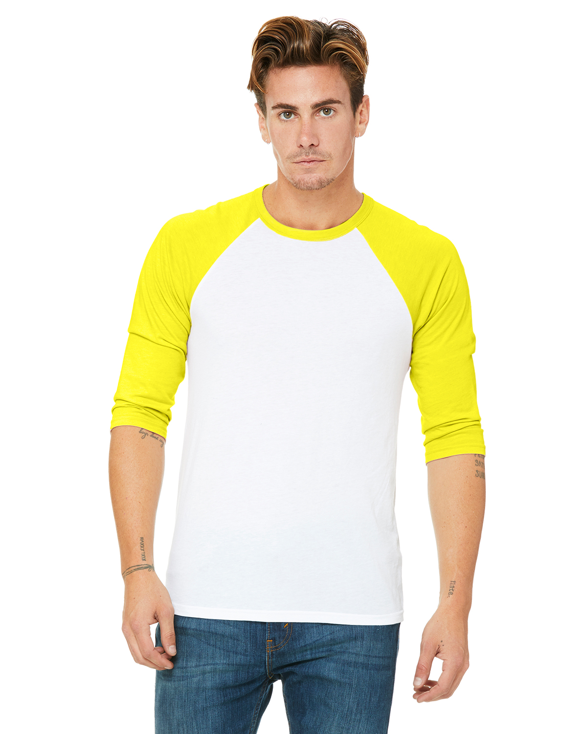 US Blanks Women's 3/4 Sleeve Baseball Raglan White/Yellow / S