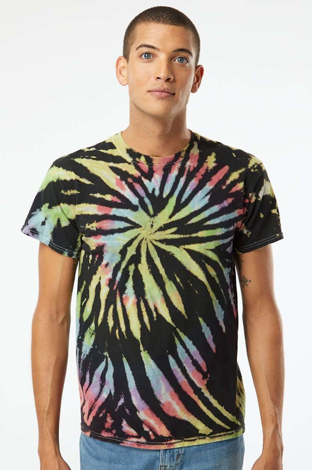 Tie Dye Bright Green and Brown Spiral Tie Dyed T Shirt Short