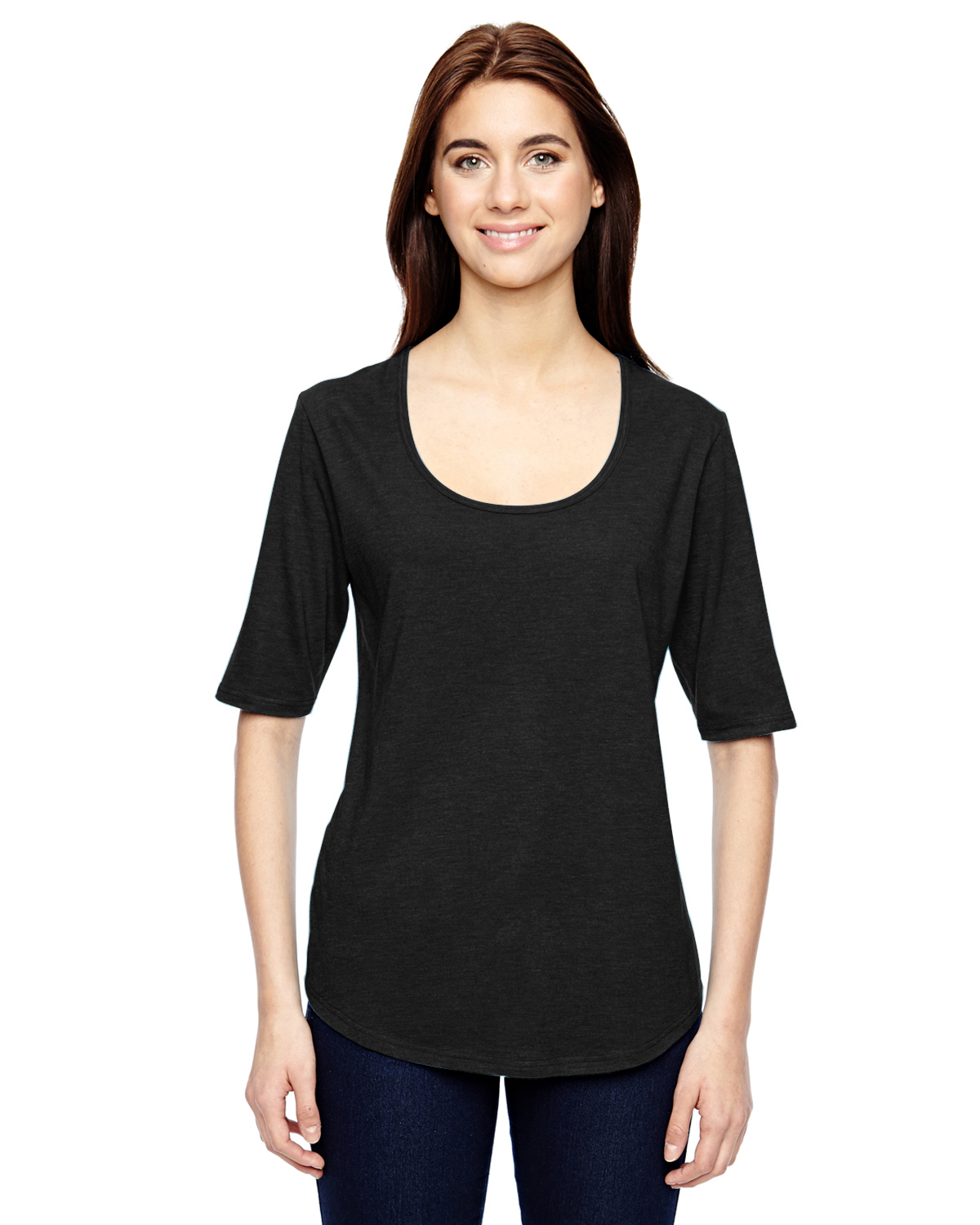 6756L Anvil Womens Tri-Blend Deep Scoop 1//2-Sleeve Tee