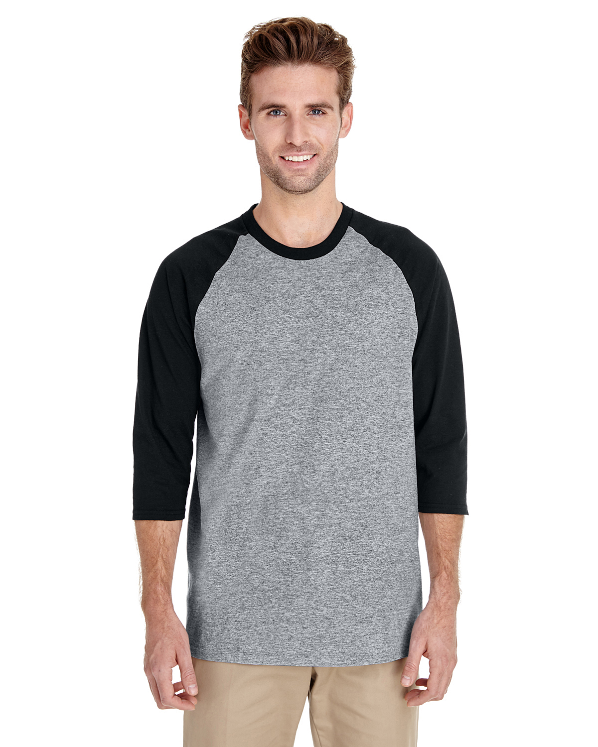 Burgundy & Heather Grey Contrast 3/4 Raglan Sleeve Tri-Blend Henley - Made  In USA